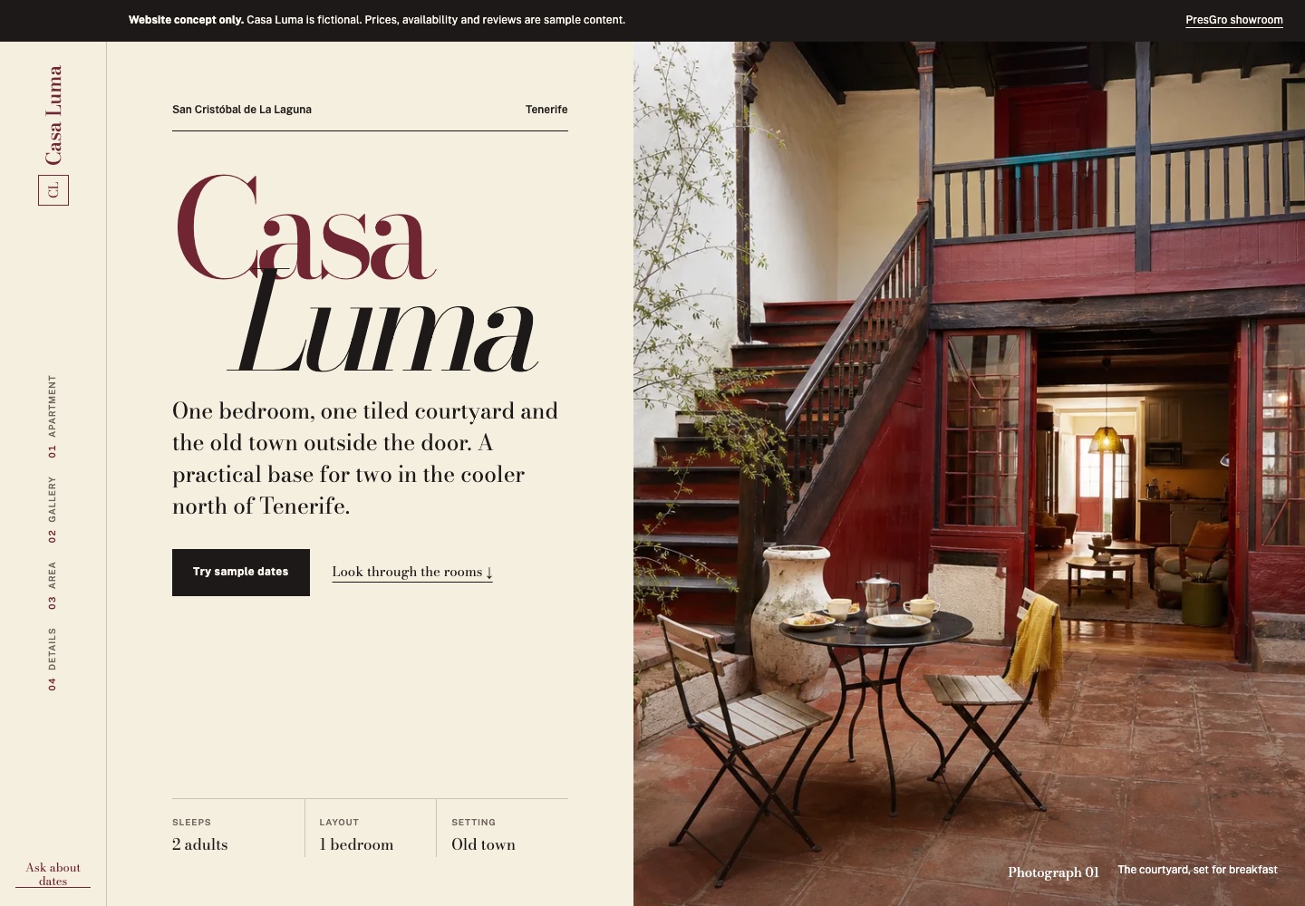 Casa Luma apartment rental website concept preview