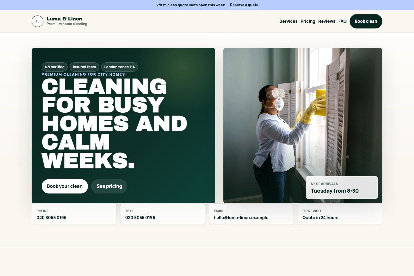 Mobile-style preview of a premium local service website