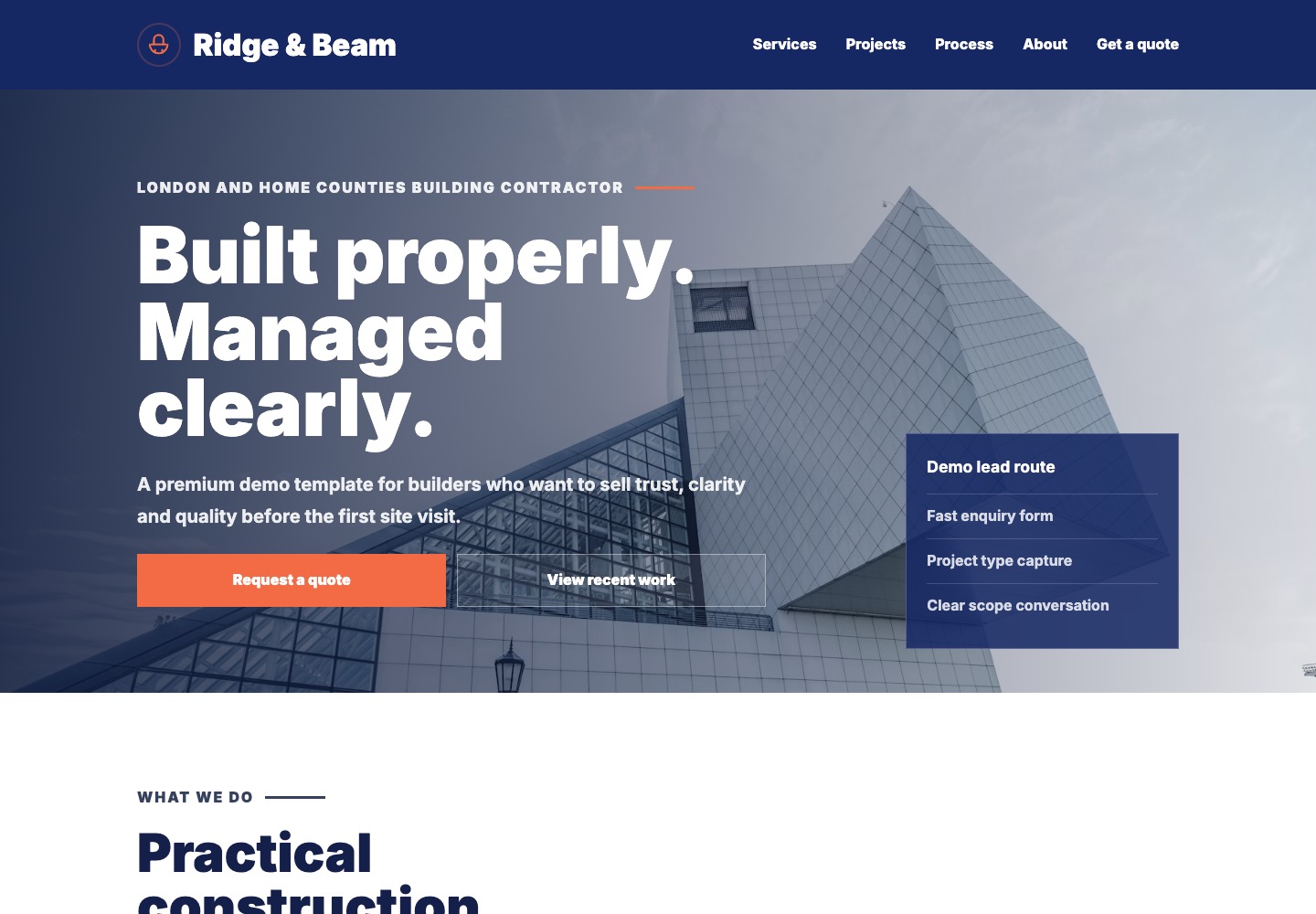 Preview of a premium construction demo website