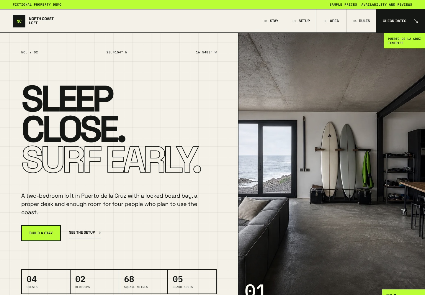 North Coast Loft apartment rental website concept preview