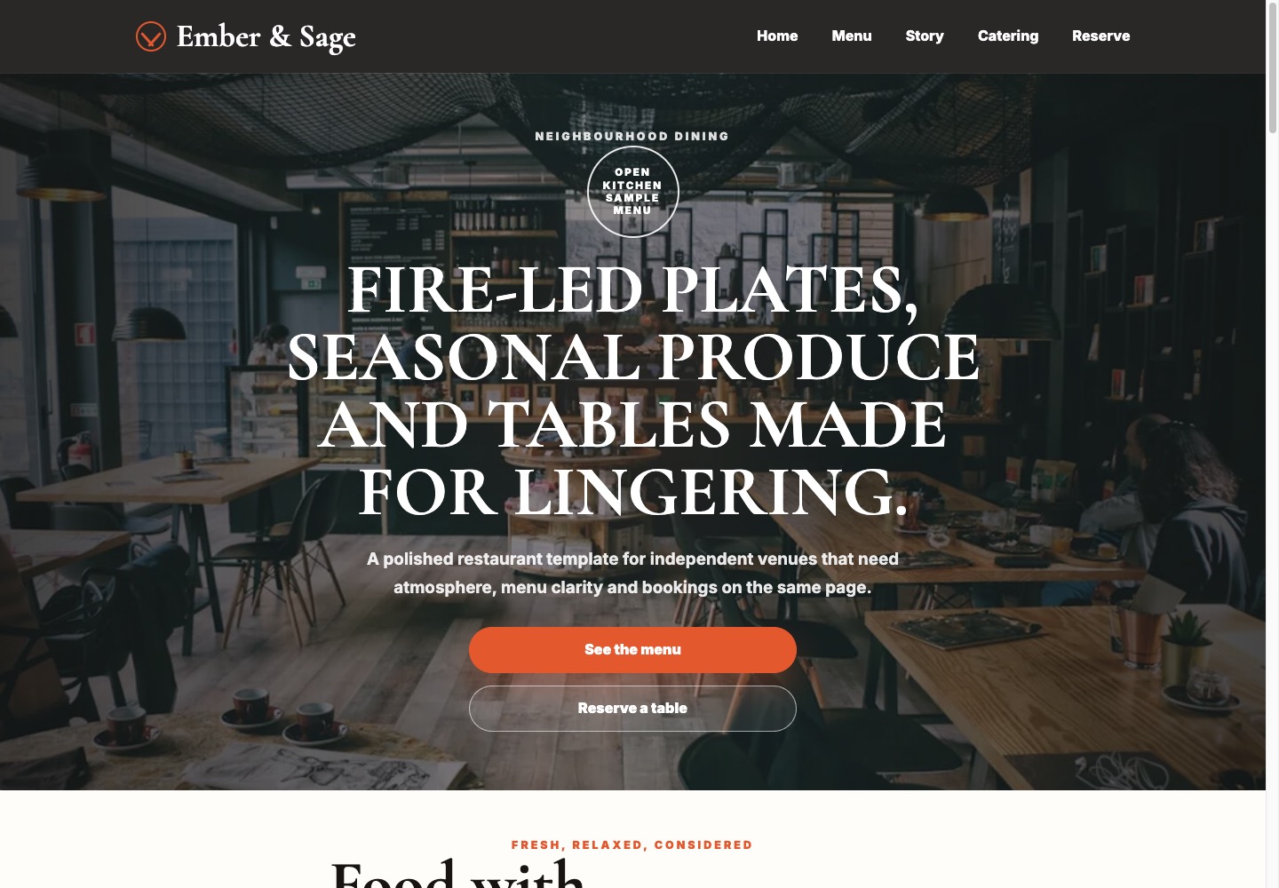 Warm independent restaurant interior used as demo hospitality imagery