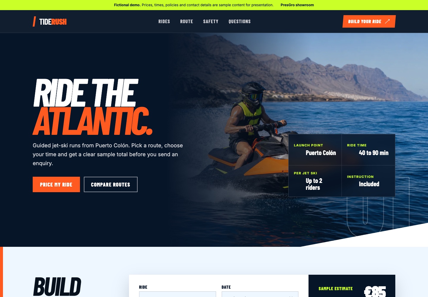 Tide Rush Jet Ski Rental website concept preview
