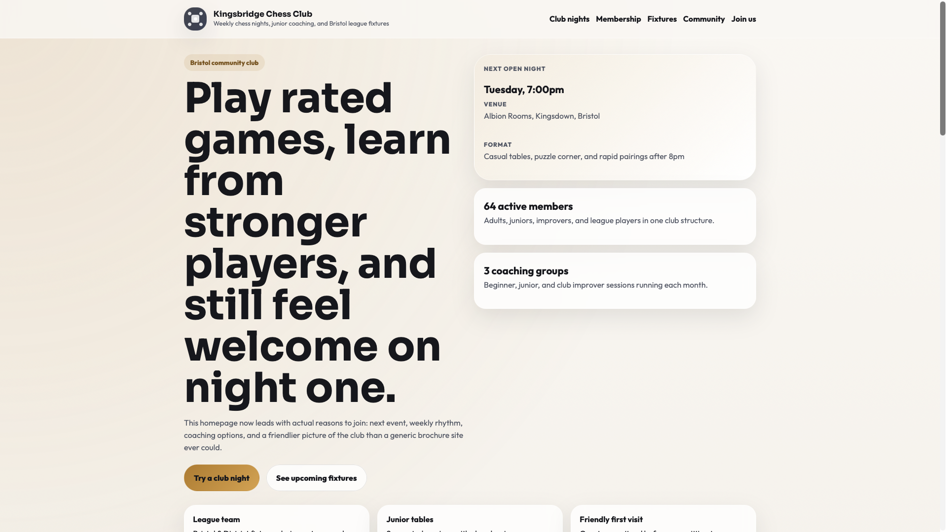 Preview of the PresGro chess club demo website