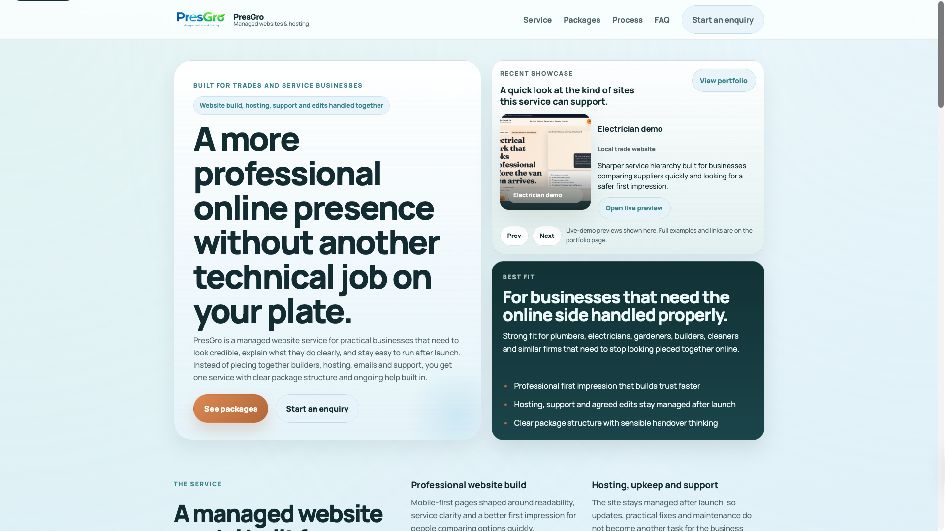 Preview of the PresGro plumber demo website