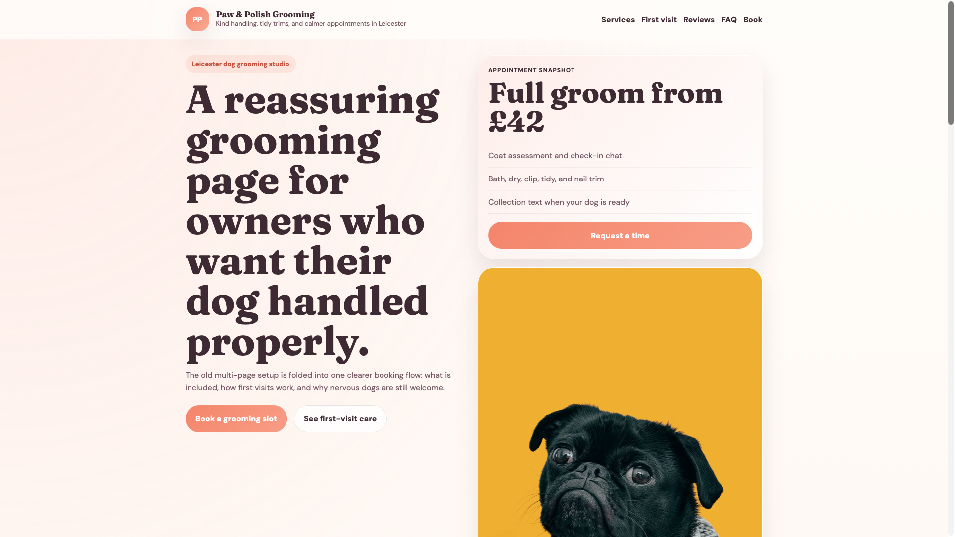 Preview of the PresGro pet groomer demo website